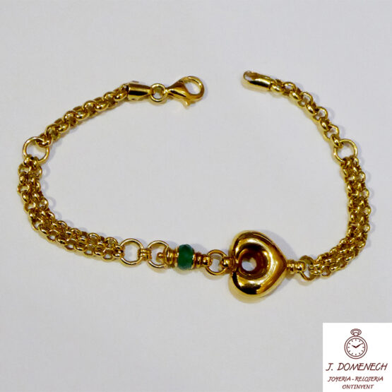 Pulsera de oro amarillo con eslabones rolo y 1 corazón