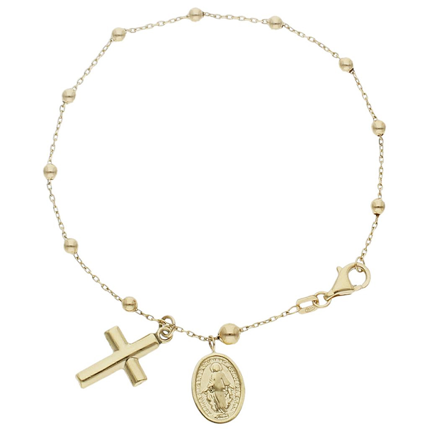 Pulsera de oro amarillo rosario con cruz y Milagrosa